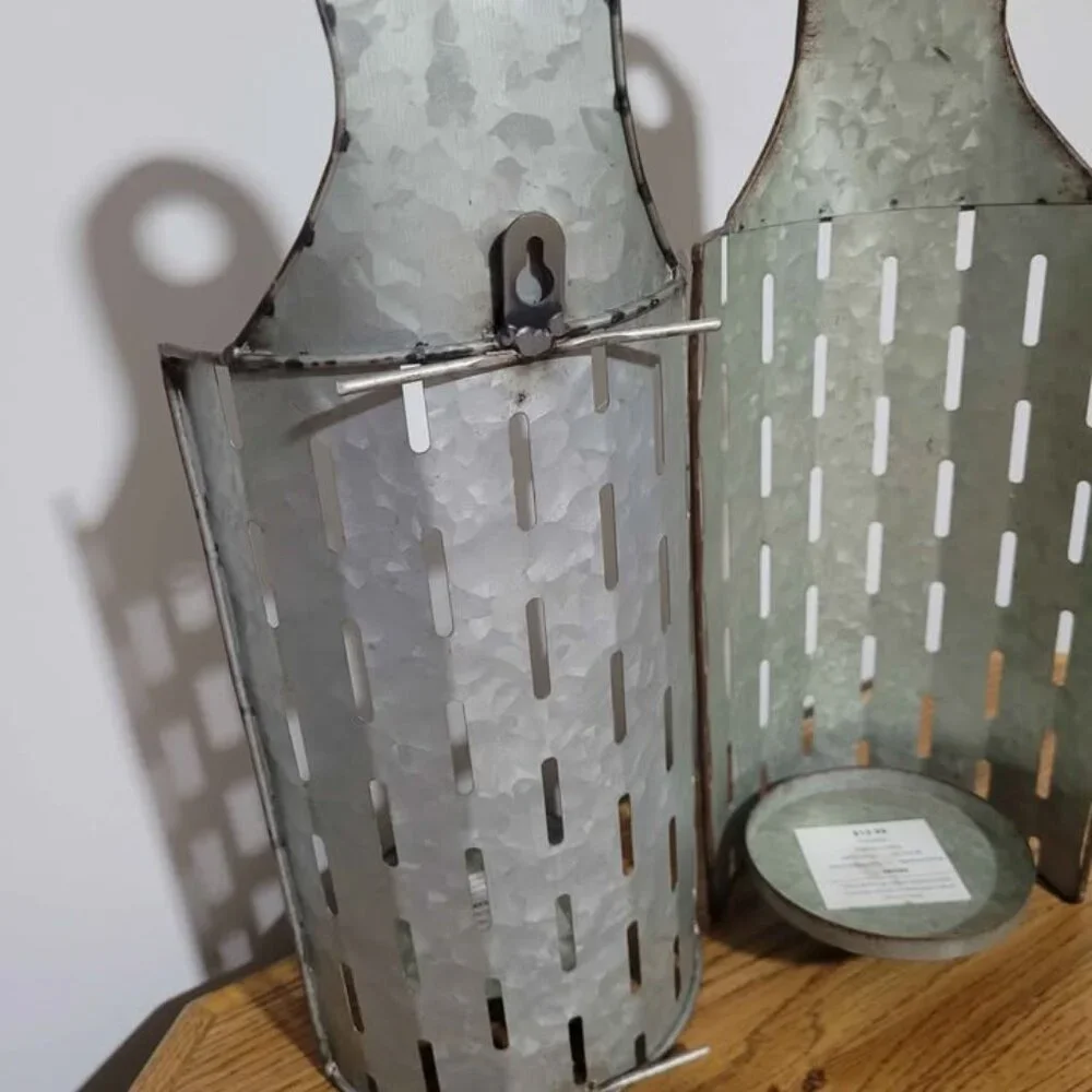 2 Galvanized Metal Hanging Candle Flower Vase Shelfs Farm Rustic Farmhouse Decor